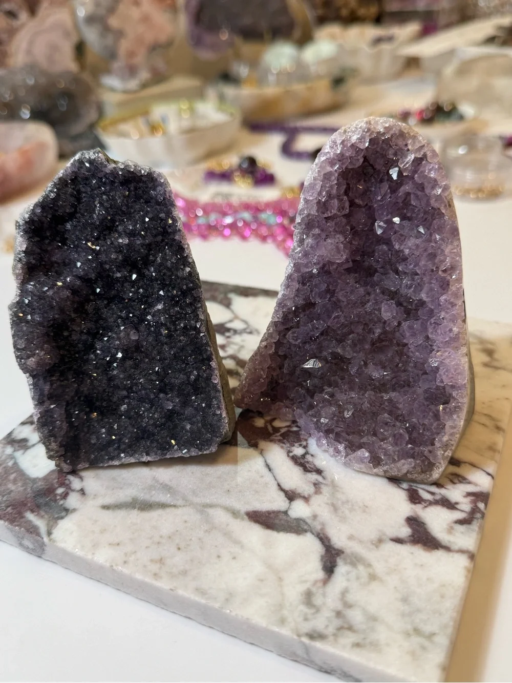 Lot of two small amethyst cut base specimens from Brazil